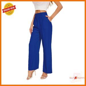 High Waisted Wide Leg Work Pants Polyester Spandex Elastic Back